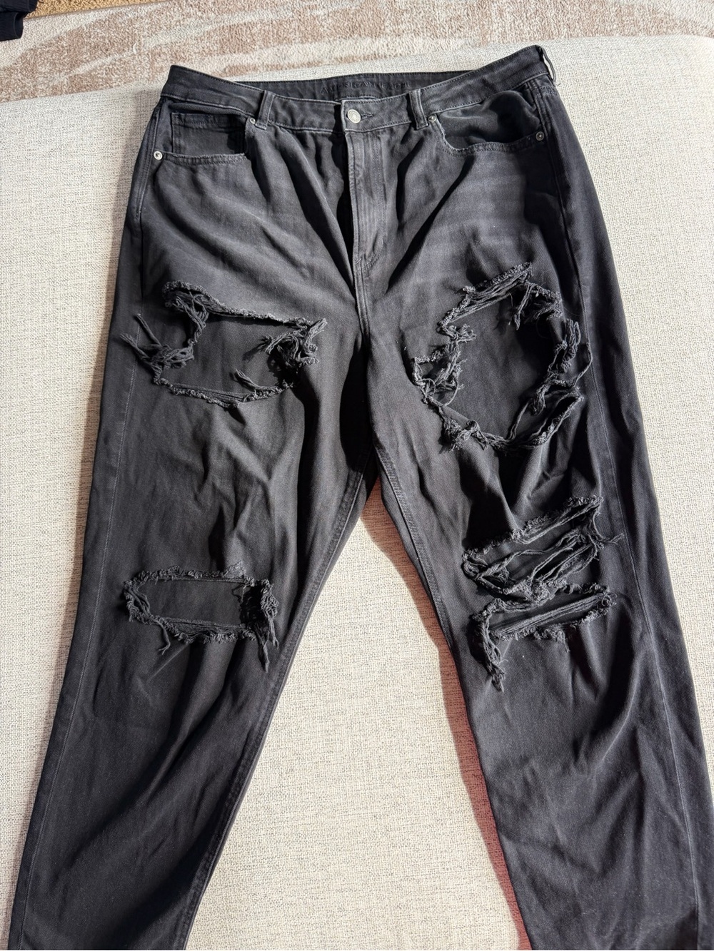 American Eagle Outfitters Woman’s Black Distressed Slim Straight Jeans